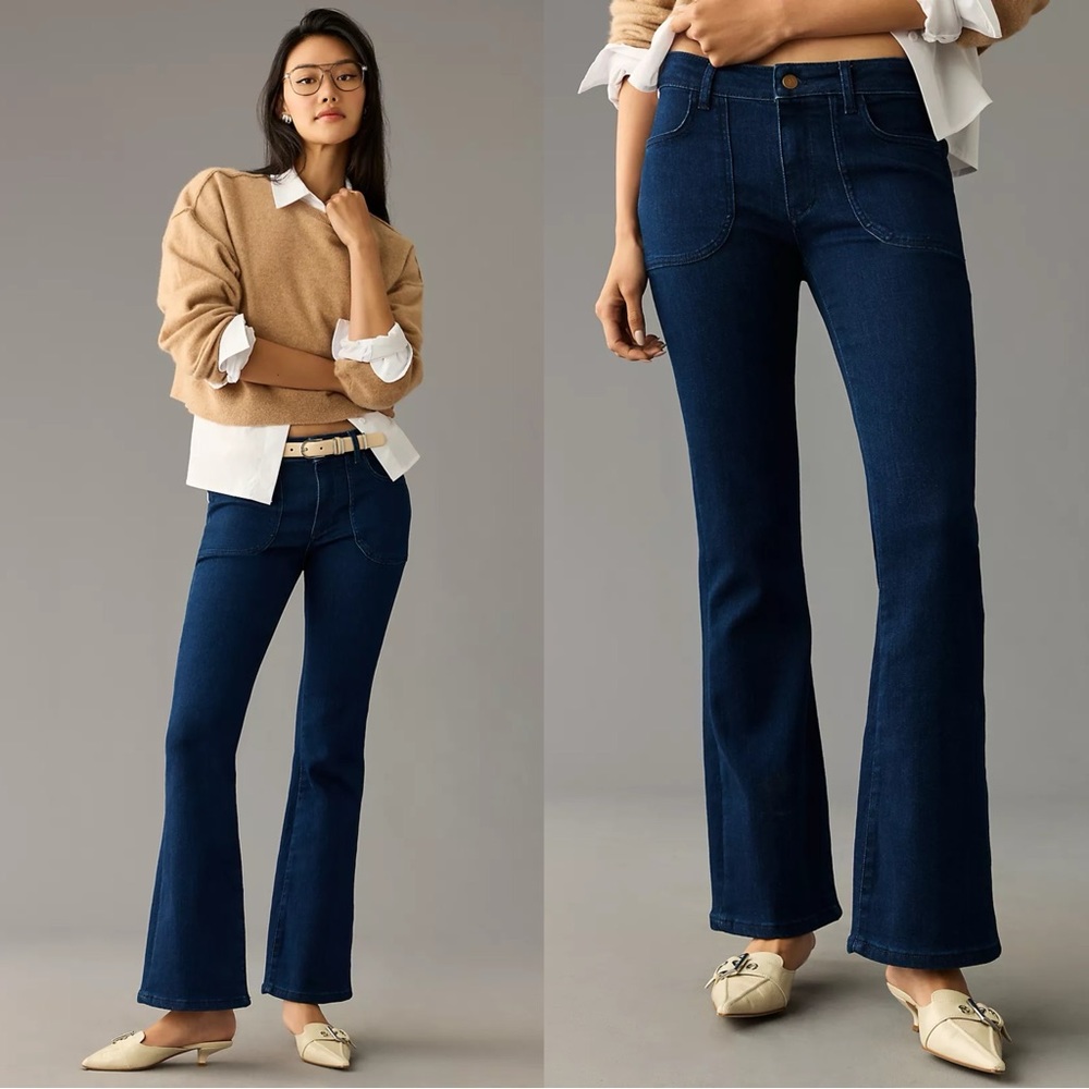 Anthropologie Pilcro Low Rise Dark Wash Denim Boho Flare Wide Leg Jeans 26